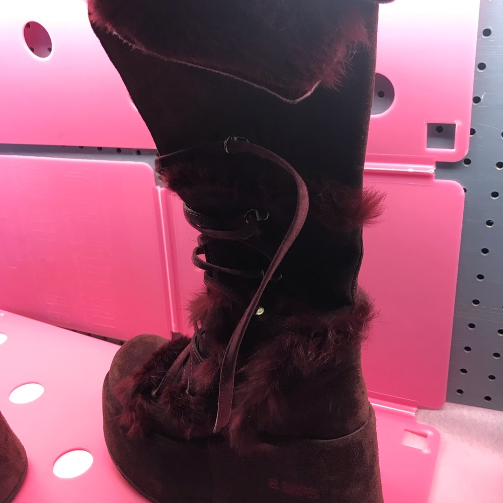 El Dantes burgundy fur knee boots goth platform 7 - Picture 4 of 8